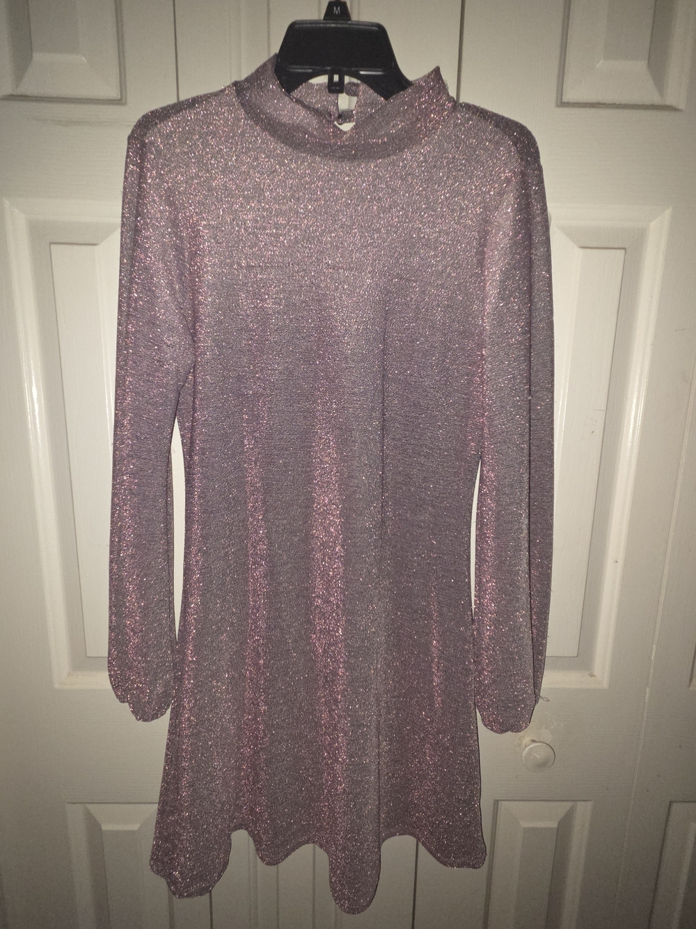 Metallic Pink Long-Sleeve Mock Neck Dress